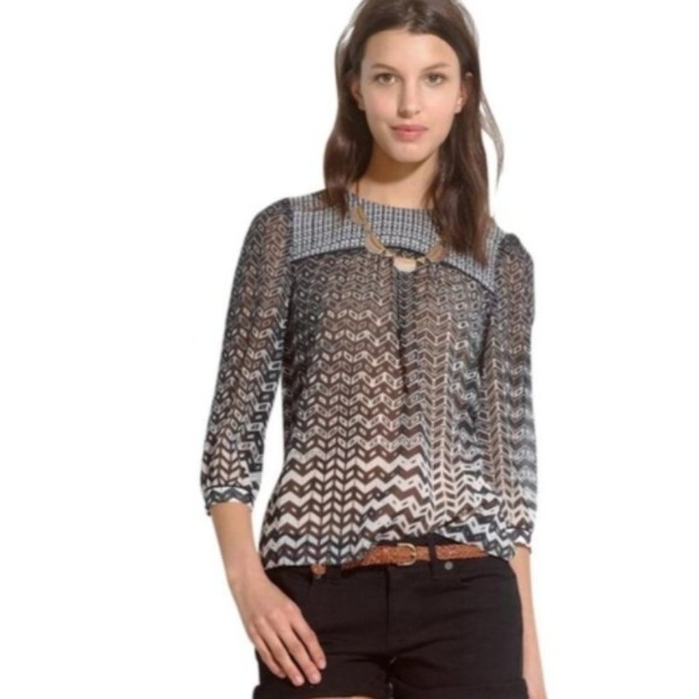 Madewell Silk Sheer Chevron Print Blouse
